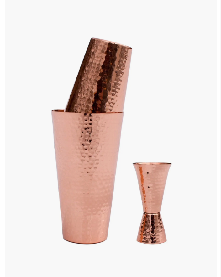 Hammered Solid Copper Cocktail Shaker Set