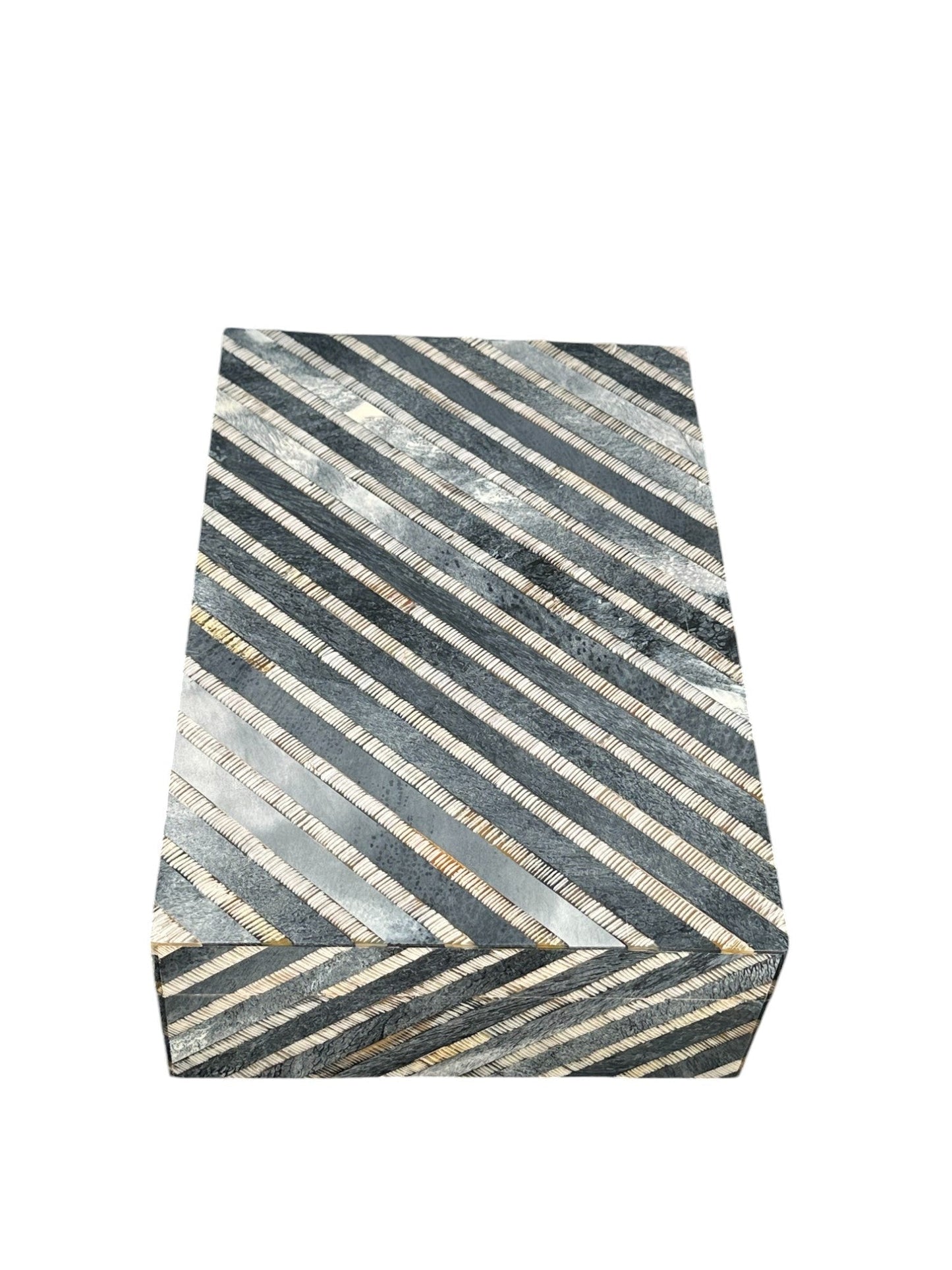 Blue Diagonal Stripe Horn/Bone Box - The Art of Broken Pieces