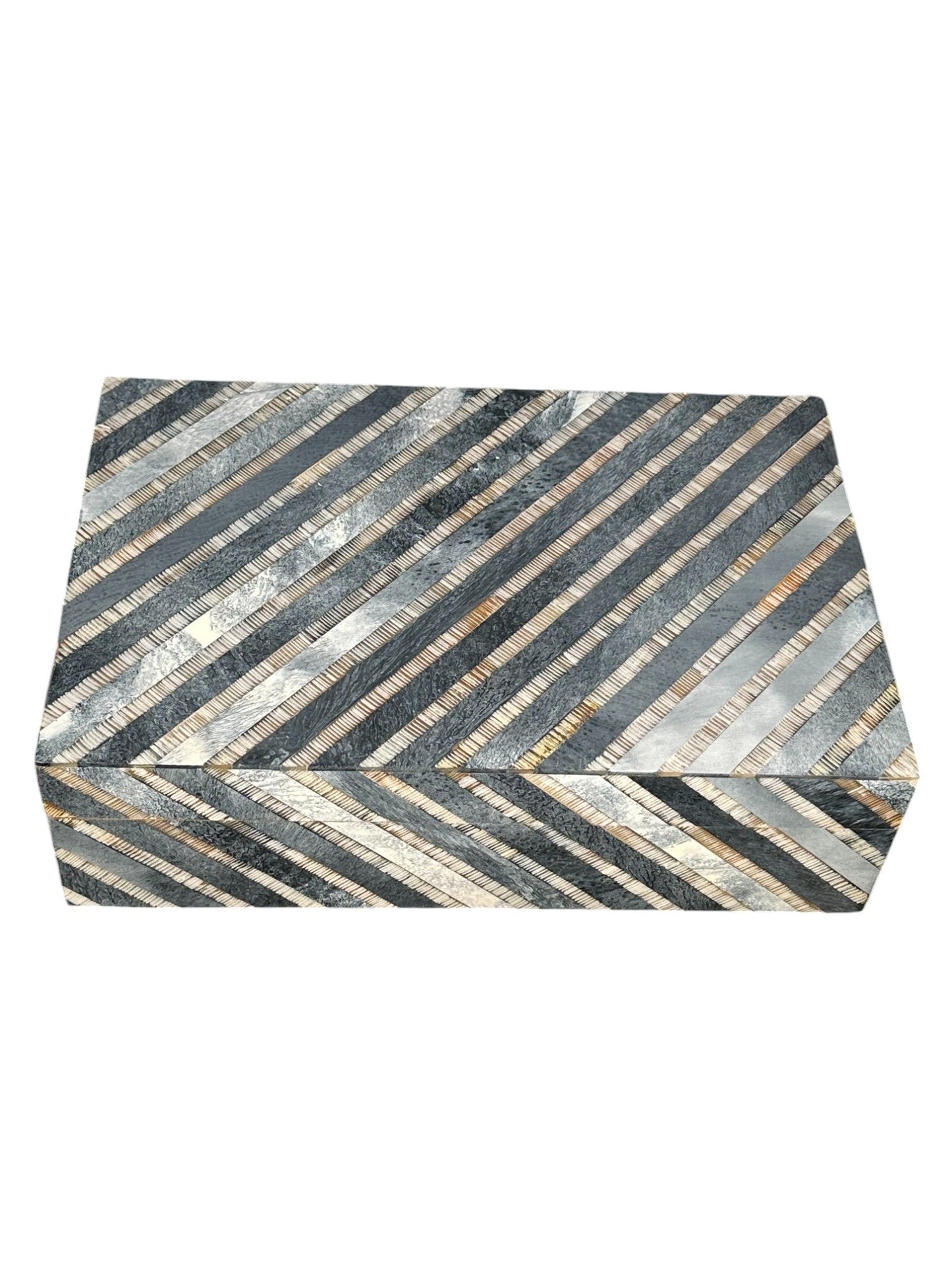 Blue Diagonal Stripe Horn/Bone Box - The Art of Broken Pieces