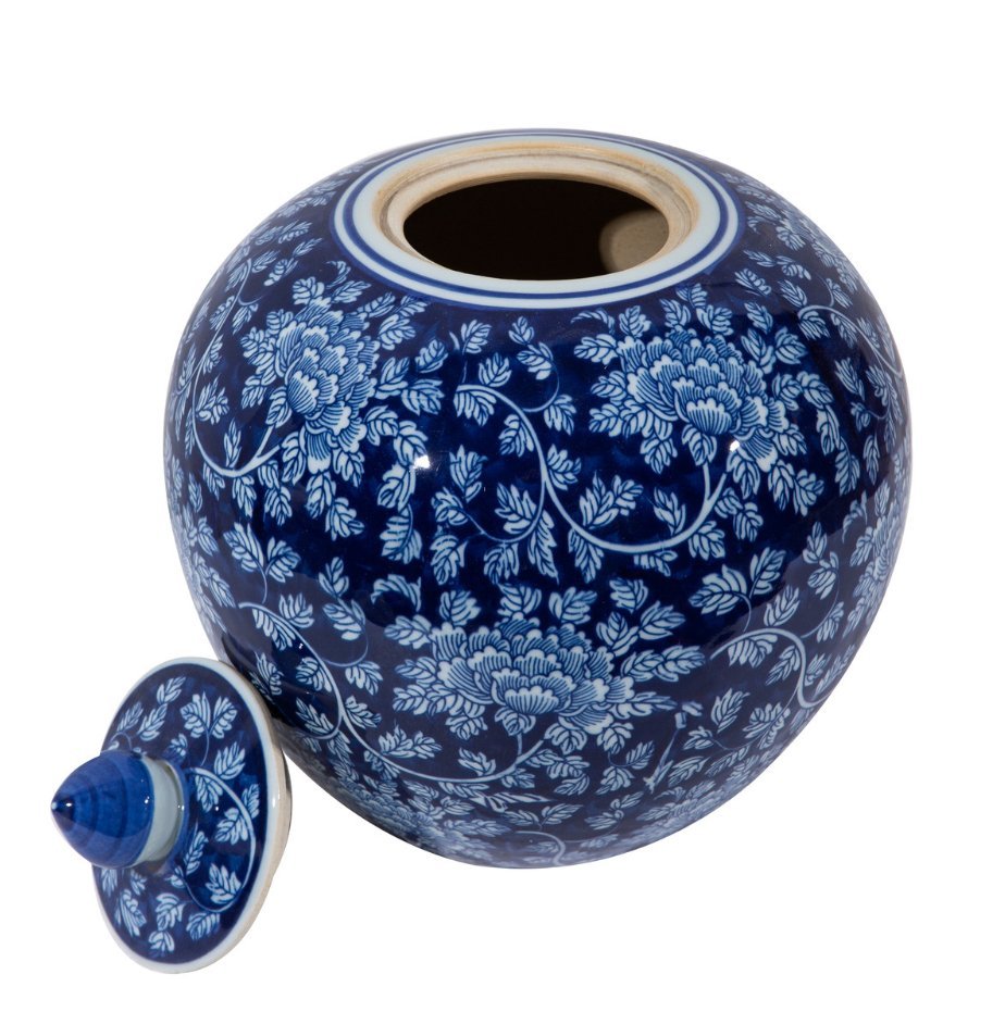Blue Peony Vine Melon Jar - The Art of Broken Pieces