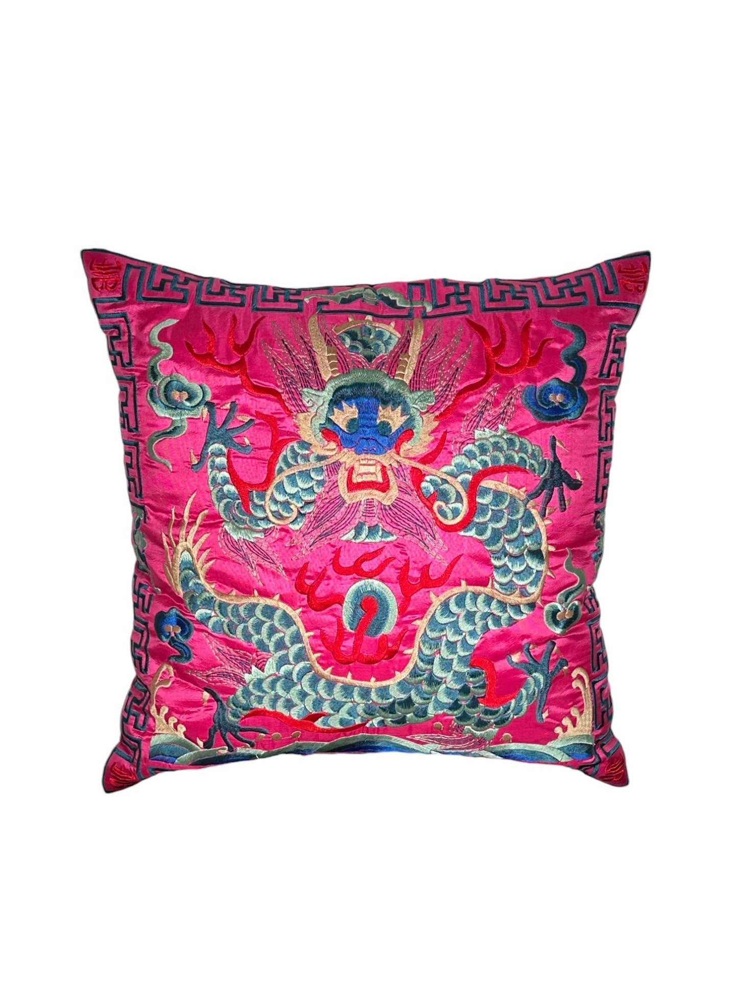Chinese Pink Silk Imperial Dragon Pillow - The Art of Broken Pieces