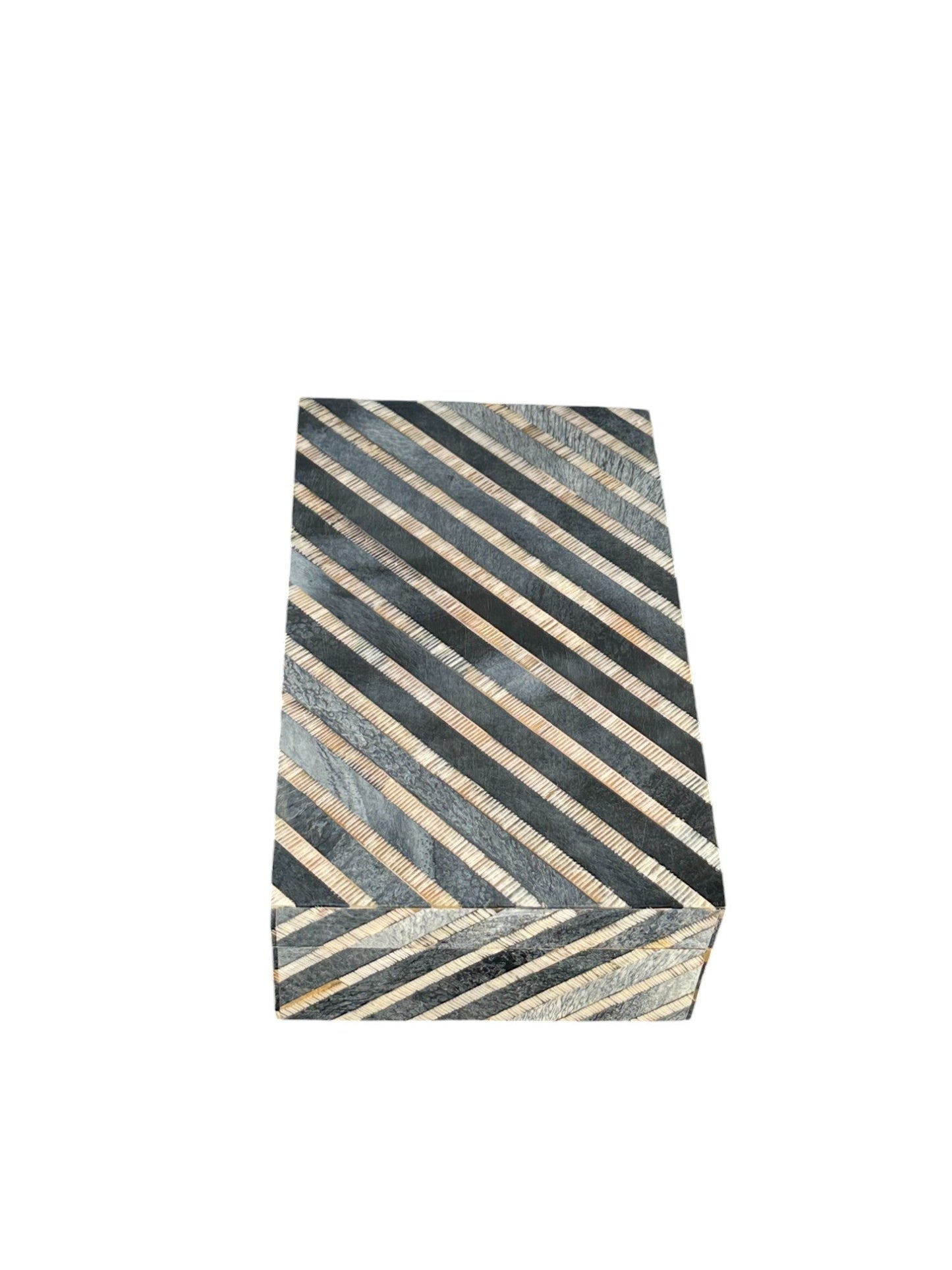 Diagonal Horn/Bone Striped Box - The Art of Broken Pieces