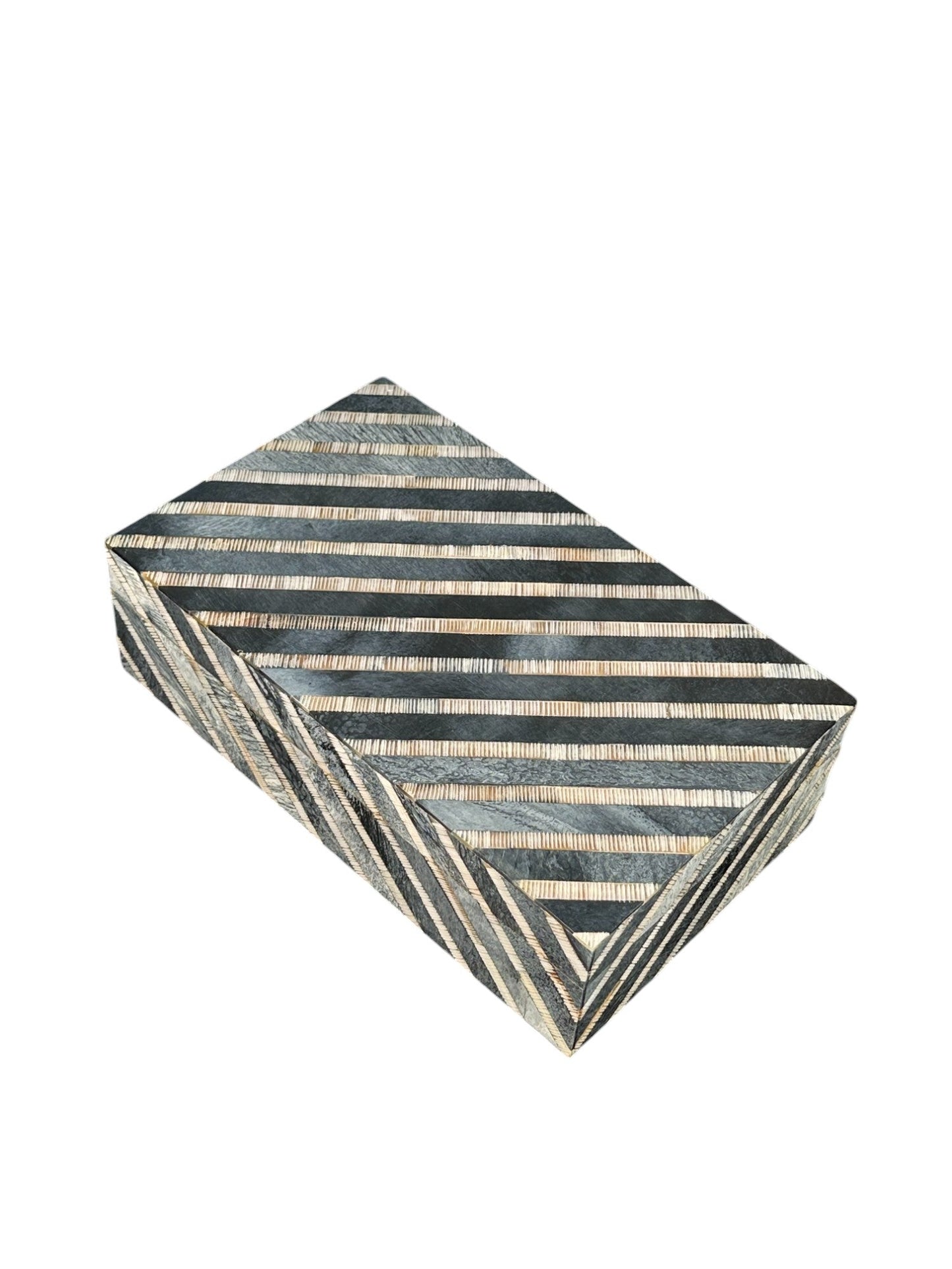 Diagonal Horn/Bone Striped Box - The Art of Broken Pieces