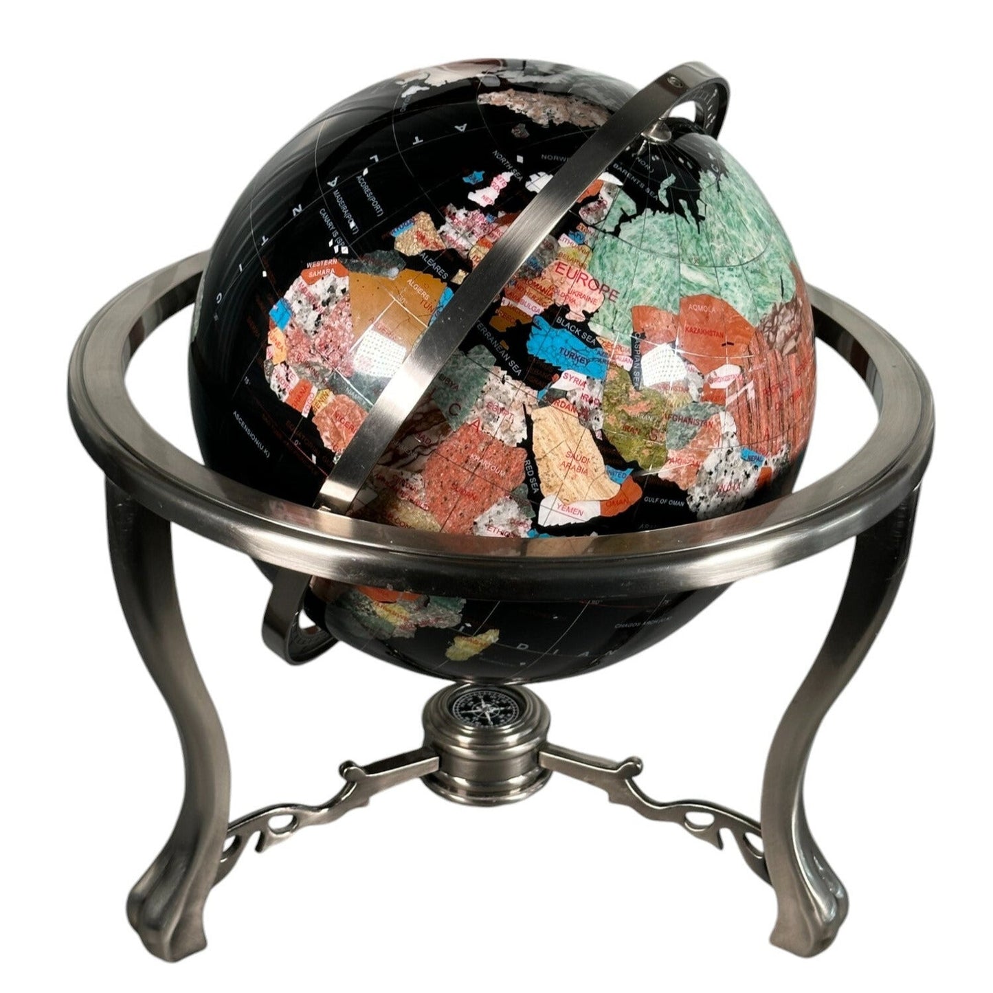 Handcrafted Semi - precious Stone Globe on Stand - The Art of Broken Pieces