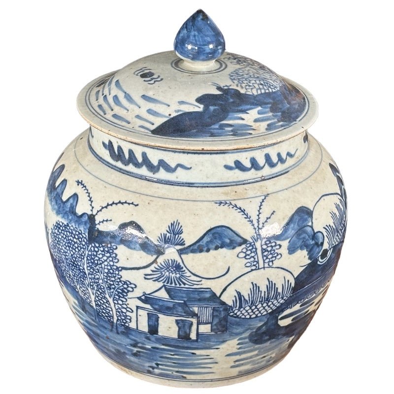 Landscape Lidded Jar (Blue and White) - The Art of Broken Pieces