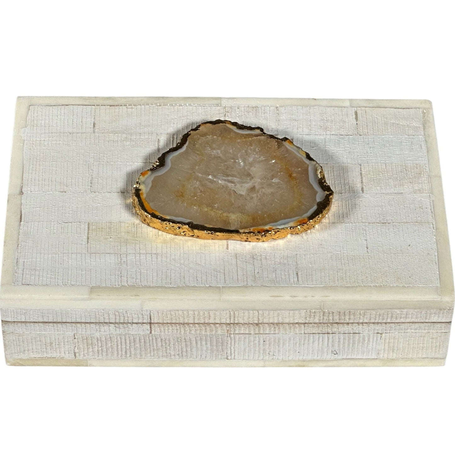 Mangowood & Ivory Bone Box with Mexican Agate - The Art of Broken Pieces