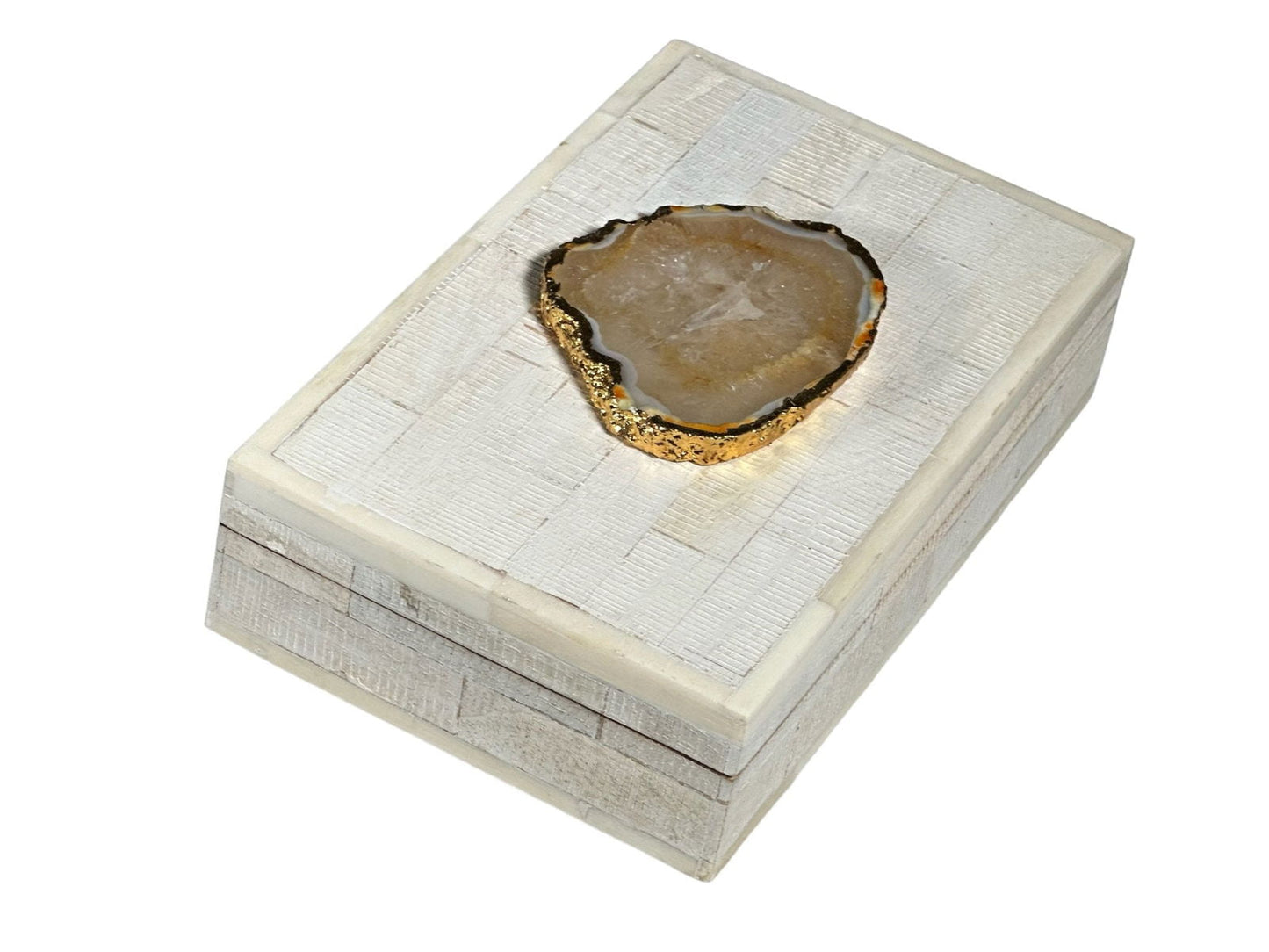 Mangowood & Ivory Bone Box with Mexican Agate - The Art of Broken Pieces