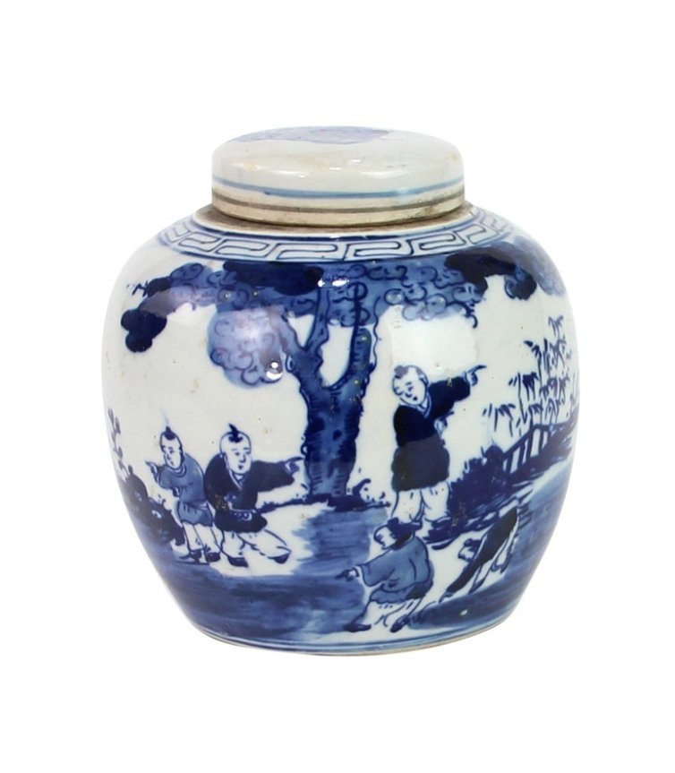 Mini Ginger Jar - Kids Playing Under Tree Motif - The Art of Broken Pieces