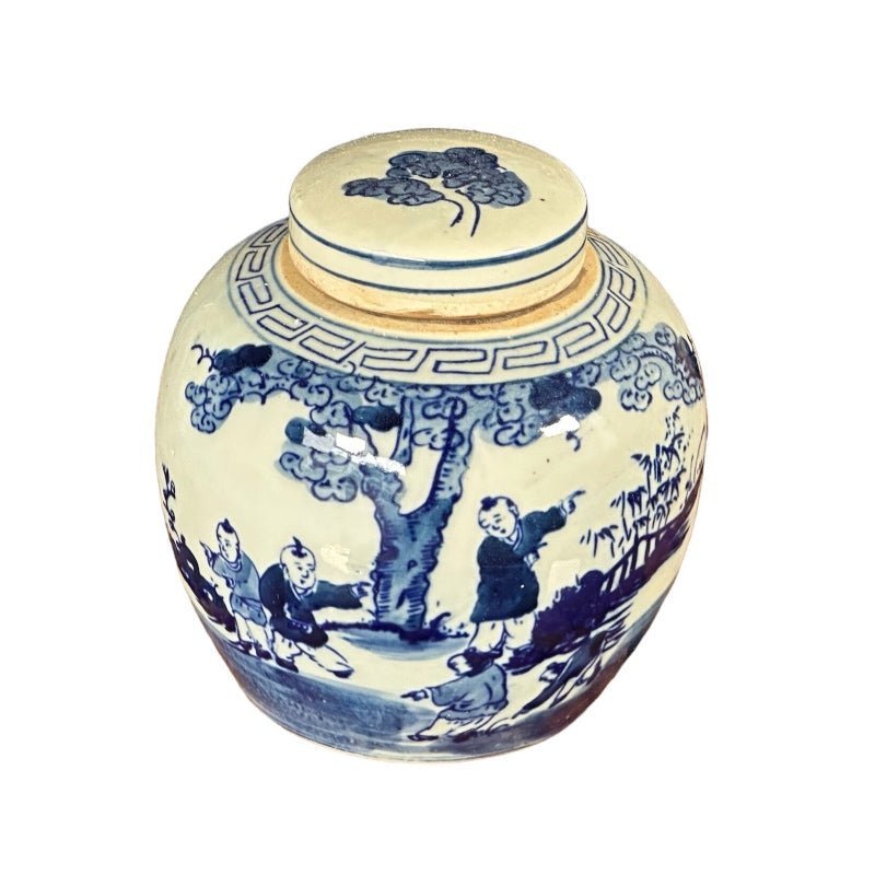 Mini Ginger Jar - Kids Playing Under Tree Motif - The Art of Broken Pieces