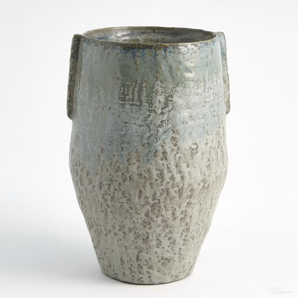 Large Reactive Seafoam Pinch Pot Ceramic Vase with Handles