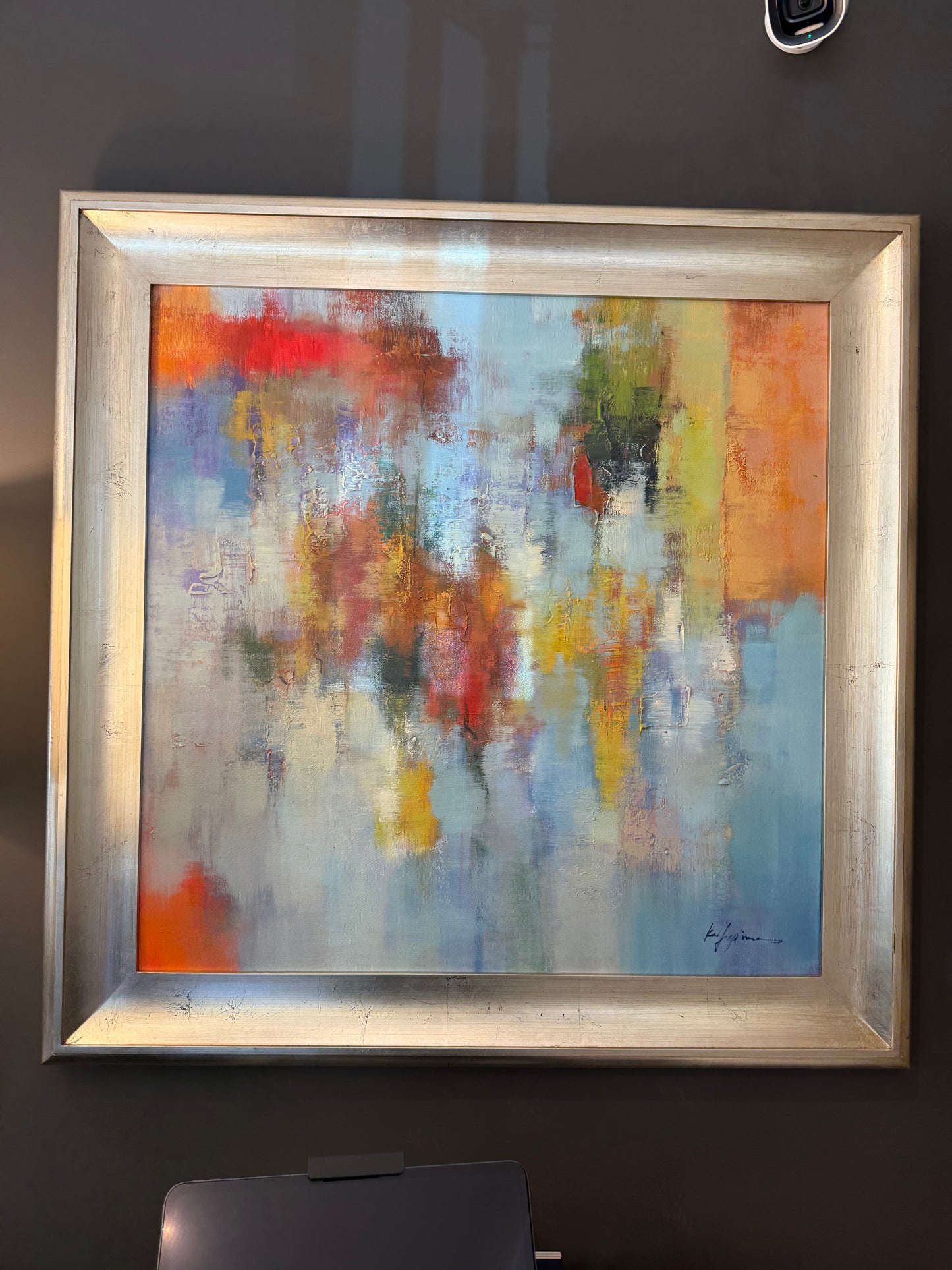 Original Oil Painting Abstract/Silver Frame 30x30