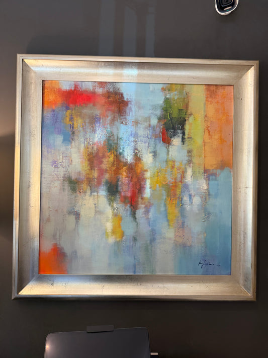 Original Oil Painting Abstract/Silver Frame 30x30