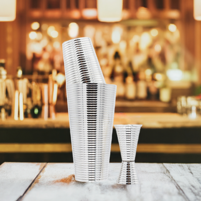 Fluted Silver 3 pc. Cocktail Shaker Set