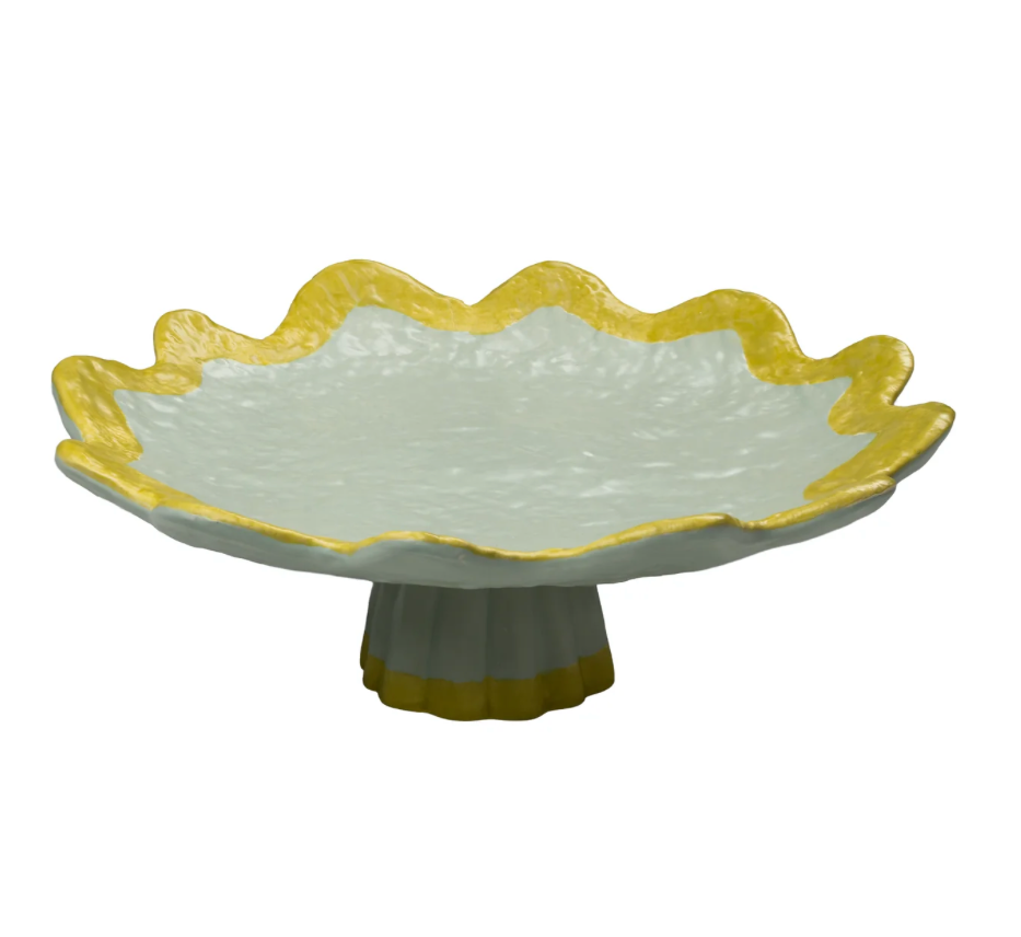 Rickrack pedestal Serving Dish, Jade and yello