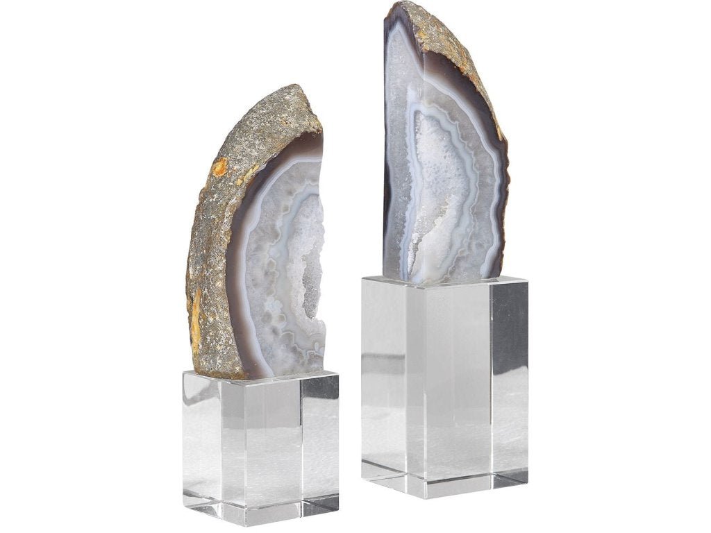 Amiya Gray Marble Bookends on Clear Crystal Bases (Set of 2) - LaFayes