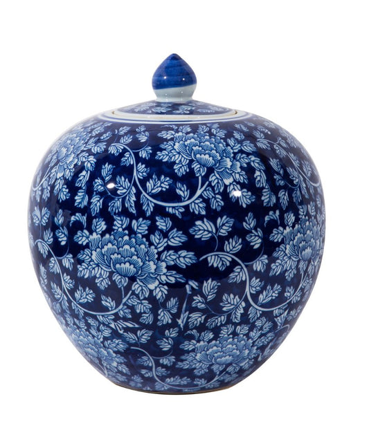 Blue Peony Vine Melon Jar - The Art of Broken Pieces