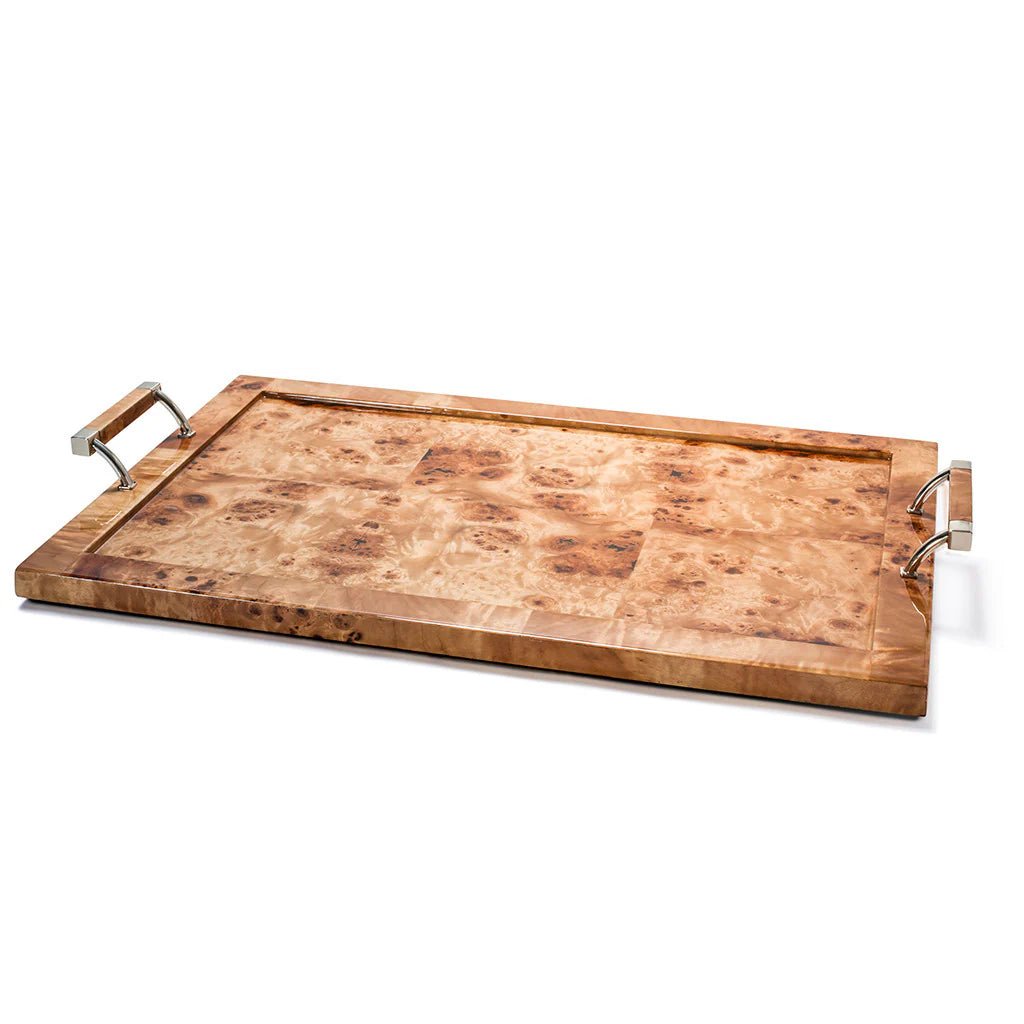 Burl Veneer & German Silver High - Gloss Serving Tray (Large) - LaFayes