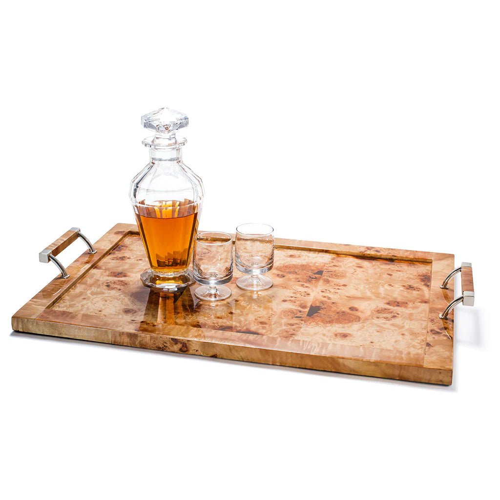 Burl Veneer & German Silver High - Gloss Serving Tray (Large) - LaFayes