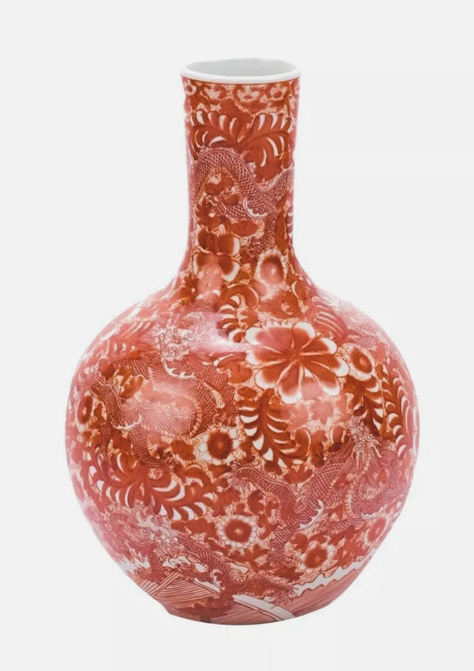 Dragon Motif Orange Globular Vase - The Art of Broken Pieces