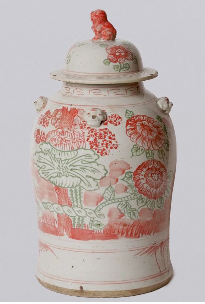 Four Seasons Temple Jar Pink Green Porcelain - LaFayes