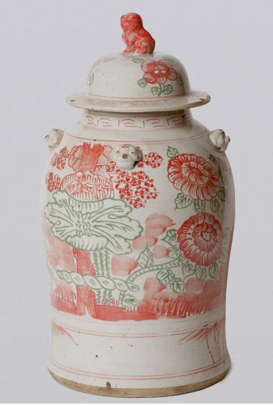 Four Seasons Temple Jar Pink Green Porcelain - LaFayes