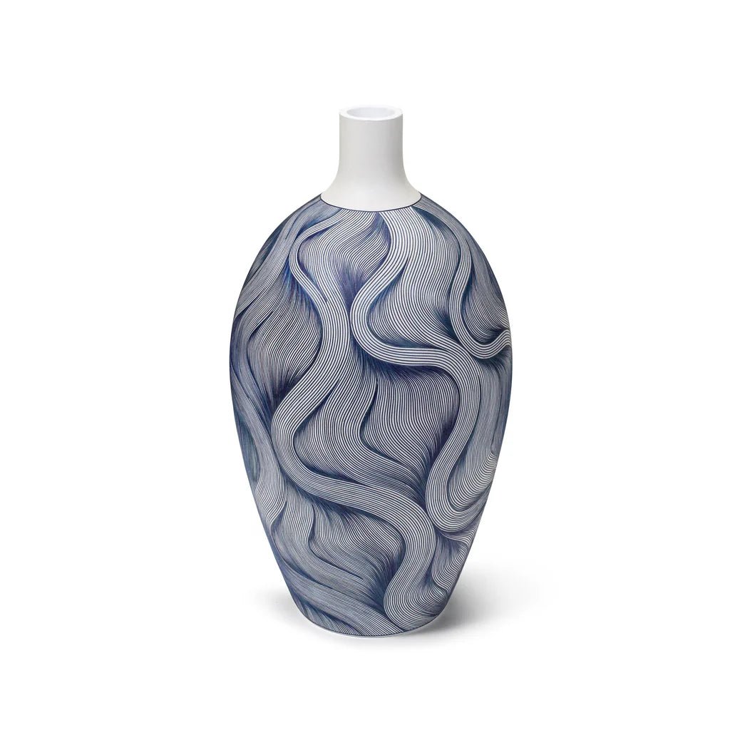 Large Marine Vase in Blue - on - White Straw Marquetry - LaFayes