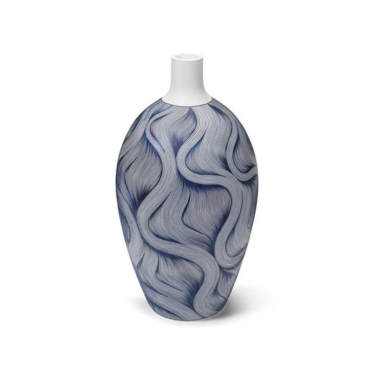 Large Marine Vase in Blue - on - White Straw Marquetry - LaFayes