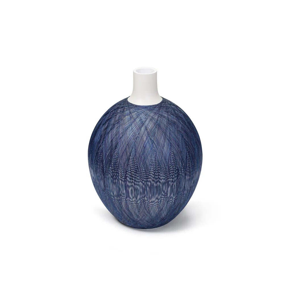 Medium Marine Vase in Blue - on - White Straw Marquetry - LaFayes