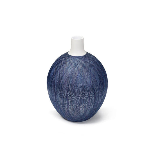 Medium Marine Vase in Blue - on - White Straw Marquetry - LaFayes