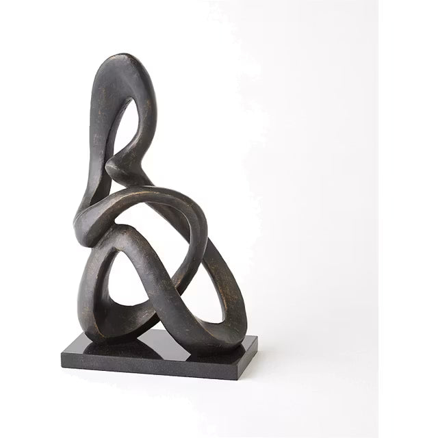 Gold Leaf Cast Iron Sitting Loop Sculpture on Black Granite Base