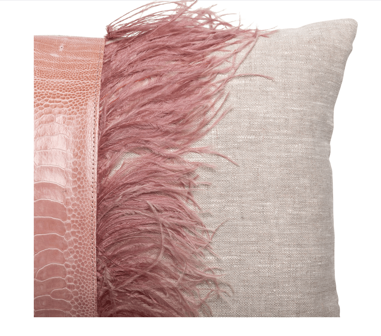 Ostrich Trim Pillow Blush Linen - LaFayes