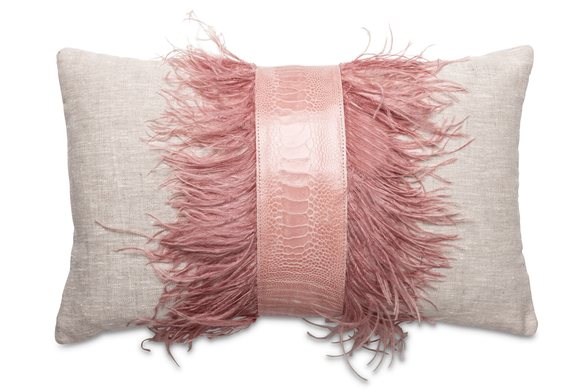 Ostrich Trim Pillow Blush Linen - LaFayes