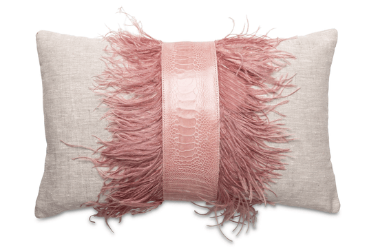 Ostrich Trim Pillow Blush Linen - LaFayes