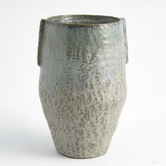 Large Reactive Seafoam Pinch Pot Ceramic Vase with Handles