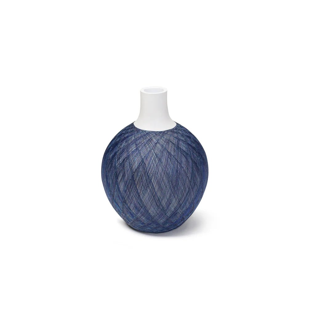 Small Marine Vase in Blue - on - White Straw Marquetry - LaFayes