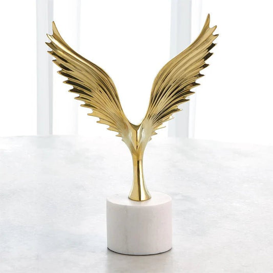 Soaring Eagle Sculpture in Polished Brass on White Marble Base - LaFayes